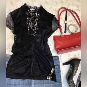 Vintage Black Sheer Mesh Top
